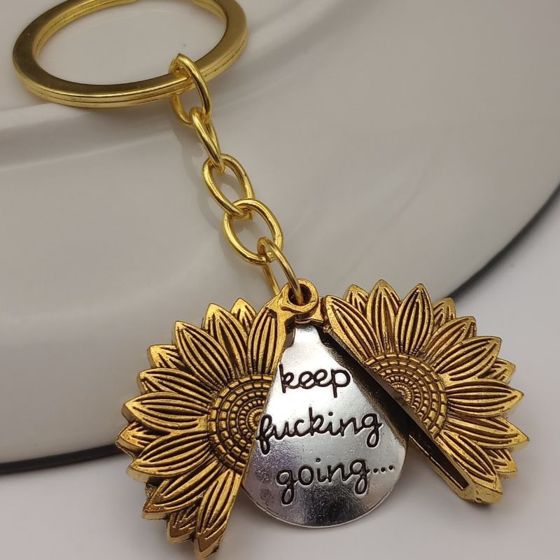 Sunflower Strength Keychain – ‘Keep F*cking Going’ Hidden Message Charm