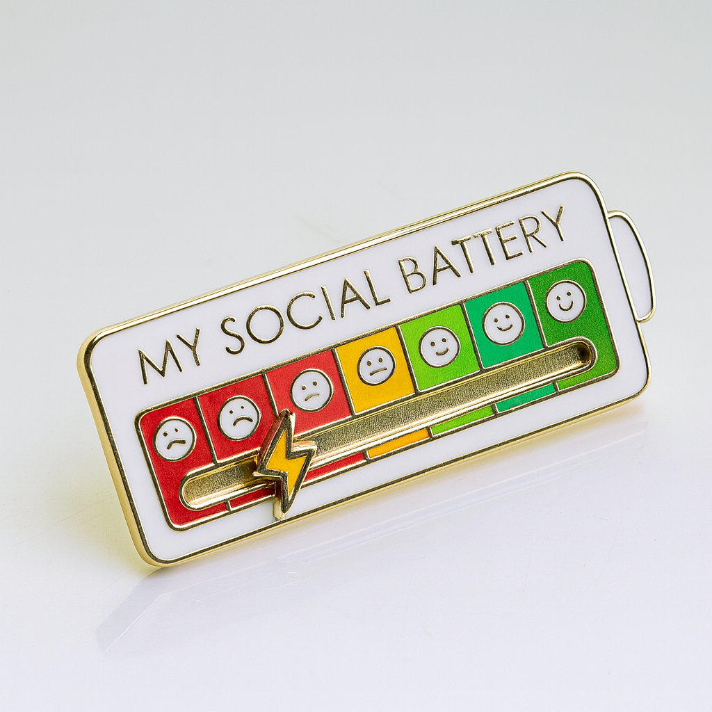 Social Battery Brooch – Funny Introvert Pin for Mood & Energy Levels