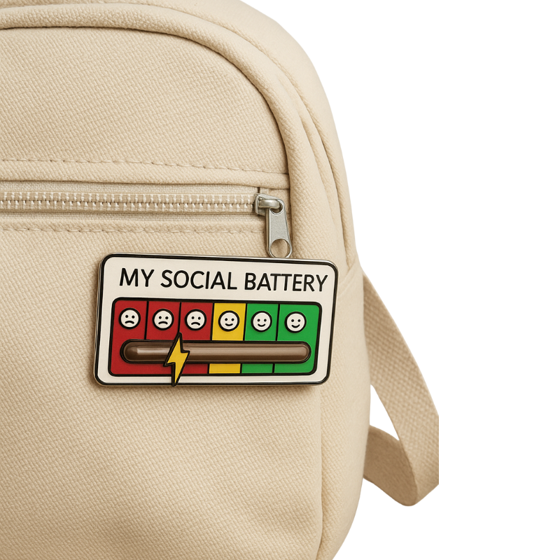 Social Battery Brooch – Funny Introvert Pin for Mood & Energy Levels