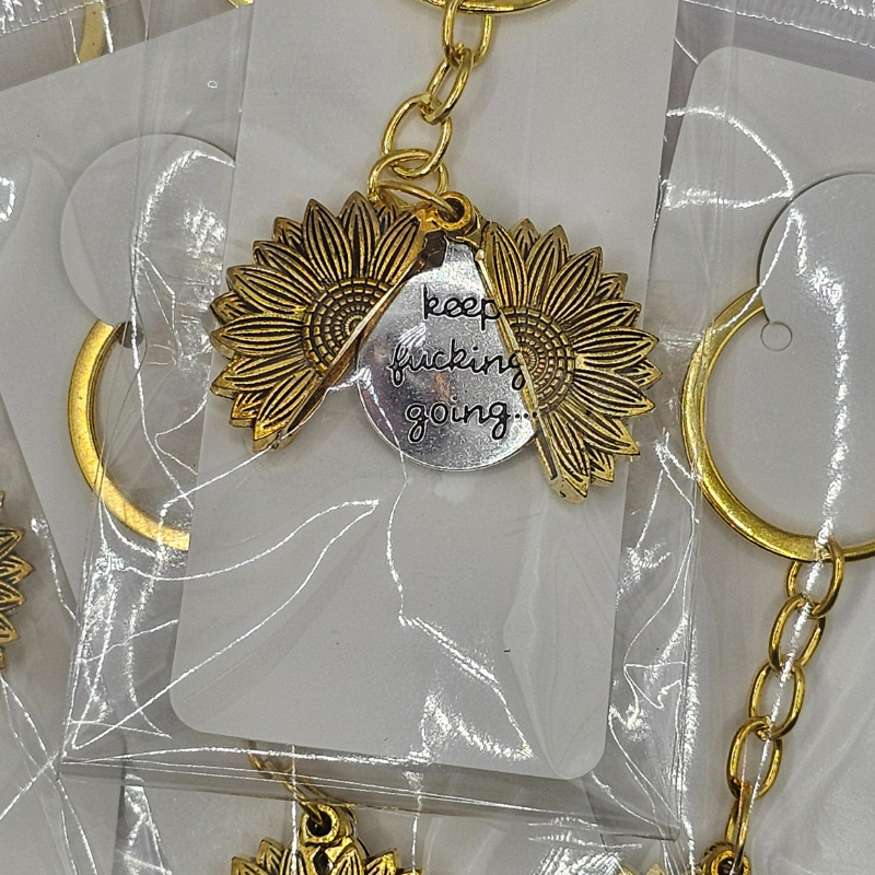 Sunflower Strength Keychain – ‘Keep F*cking Going’ Hidden Message Charm