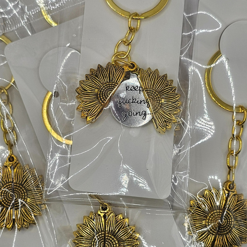 Sunflower Strength Keychain – ‘Keep F*cking Going’ Hidden Message Charm