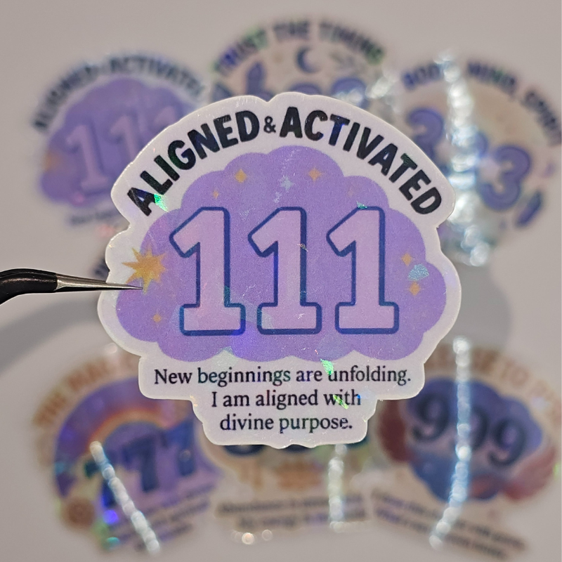 Holographic Angel Number Sticker Pack – 111 to 999 Spiritual Affirmation Decals for Manifestation & Alignment